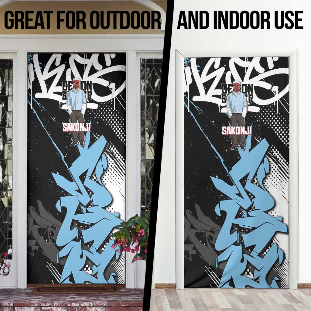 Sakonji Demon Slayer Door Cover Blue Graffiti Anime Style
