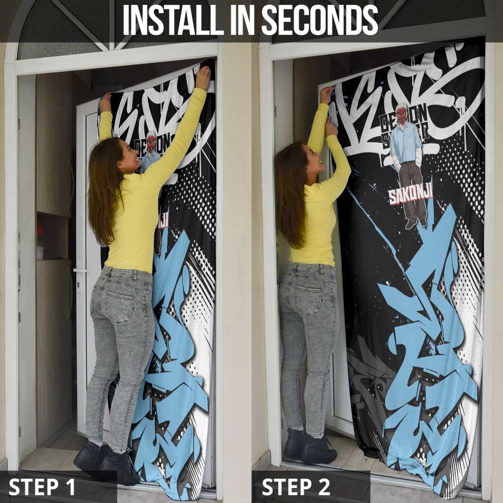 Sakonji Demon Slayer Door Cover Blue Graffiti Anime Style