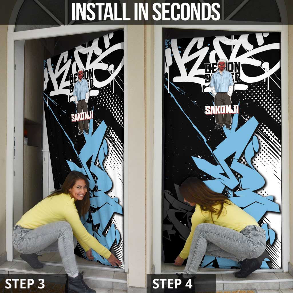 Sakonji Demon Slayer Door Cover Blue Graffiti Anime Style