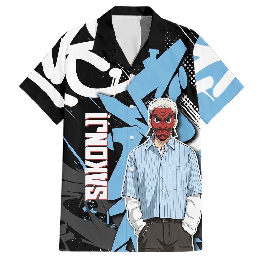 Sakonji Demon Slayer Family Matching Off The Shoulder Long Sleeve Dress and Hawaiian Shirt Blue Graffiti Anime Style