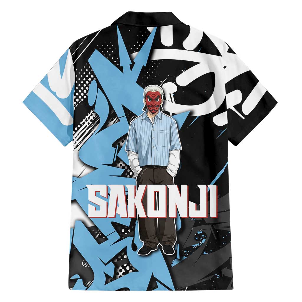 Sakonji Demon Slayer Family Matching Off Shoulder Maxi Dress and Hawaiian Shirt Blue Graffiti Anime Style