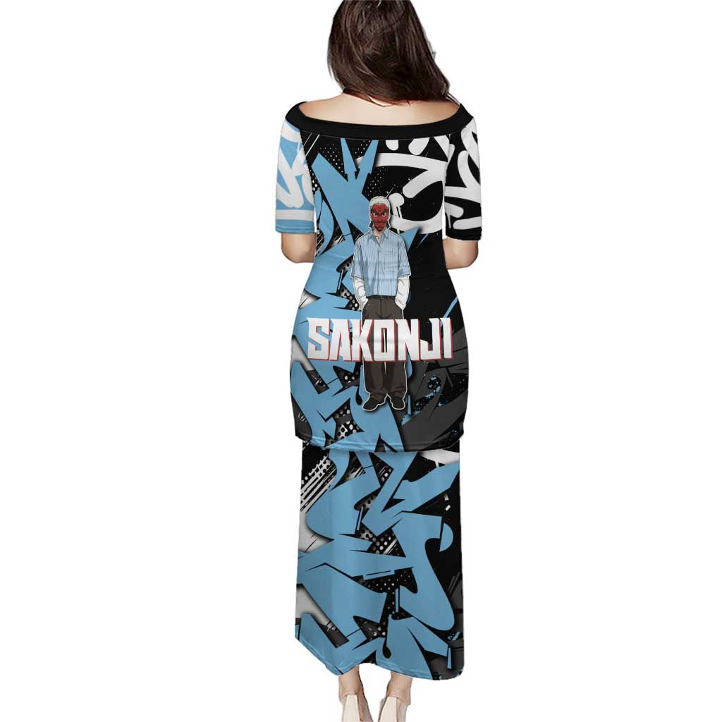 Sakonji Demon Slayer Family Matching Puletasi and Hawaiian Shirt Blue Graffiti Anime Style