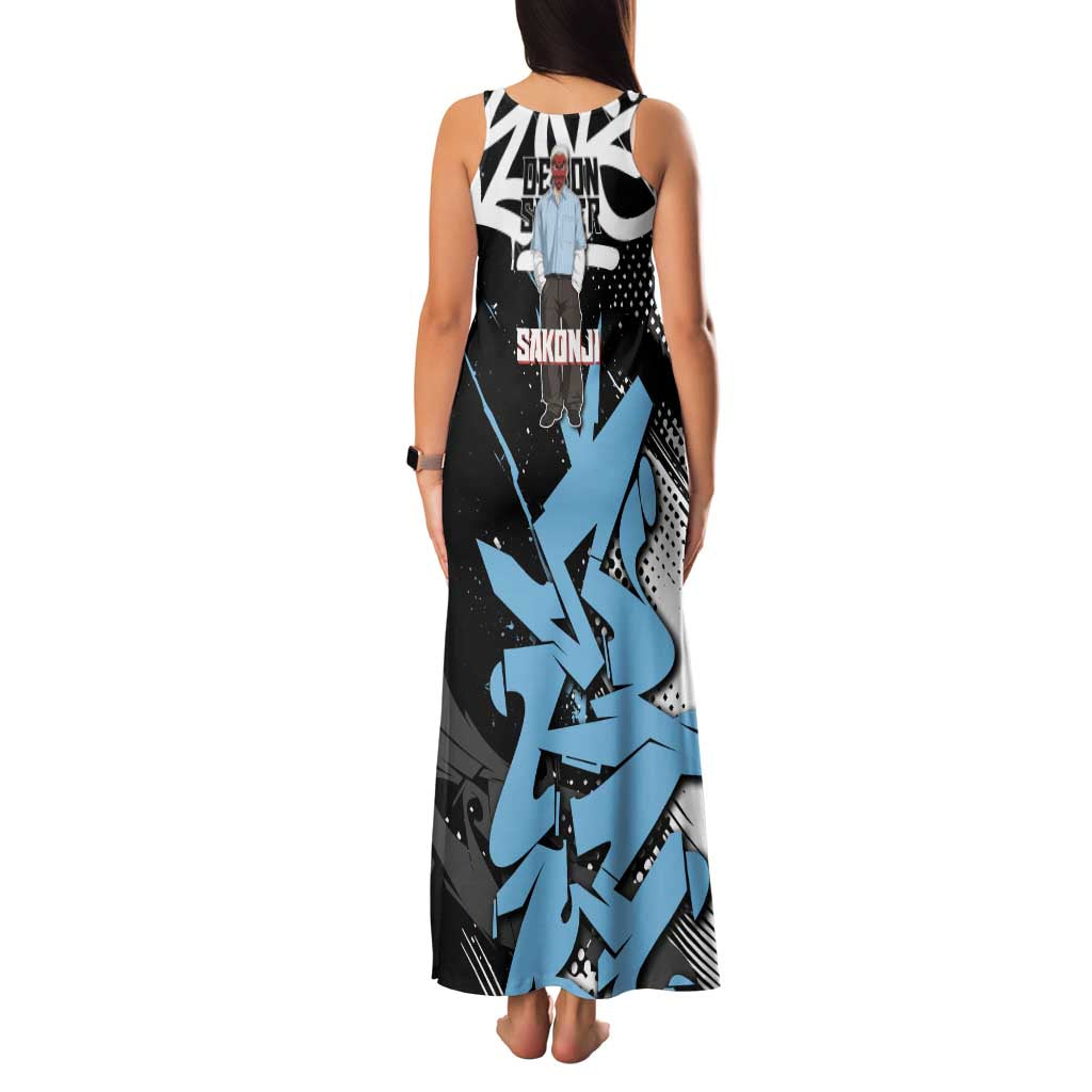 Sakonji Demon Slayer Family Matching Tank Maxi Dress and Hawaiian Shirt Blue Graffiti Anime Style