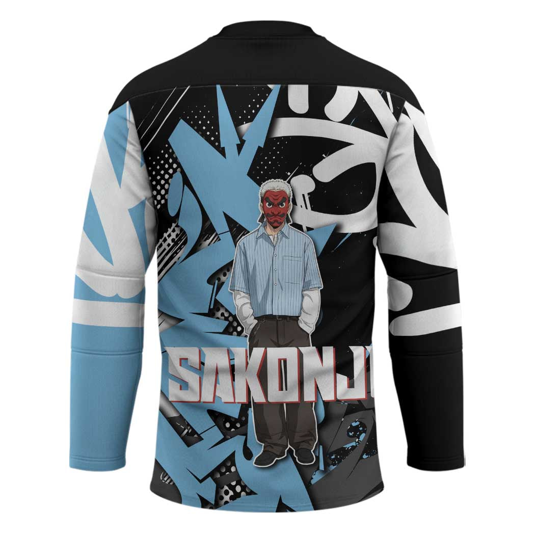 Sakonji Demon Slayer Hockey Jersey Blue Graffiti Anime Style