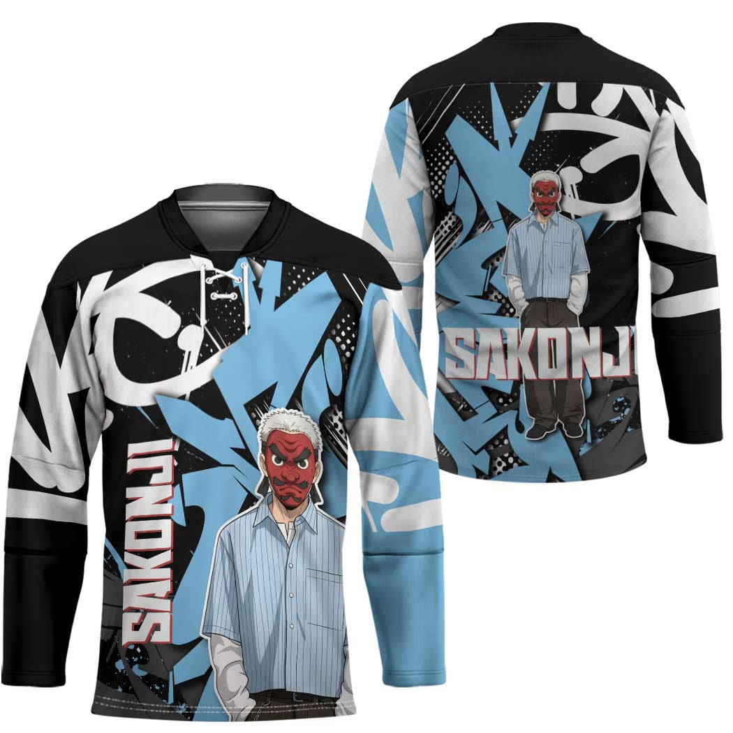 Sakonji Demon Slayer Hockey Jersey Blue Graffiti Anime Style