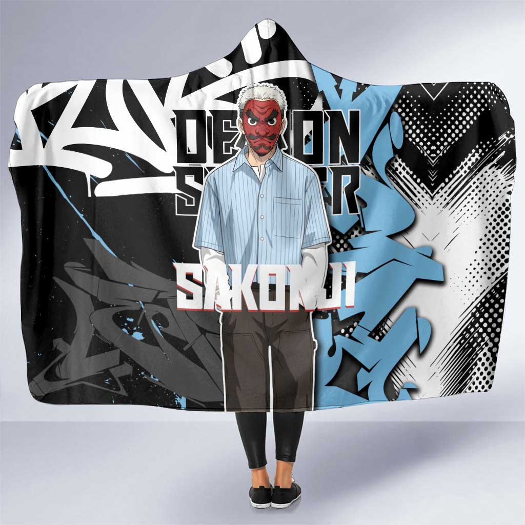 Sakonji Demon Slayer Hooded Blanket Blue Graffiti Anime Style