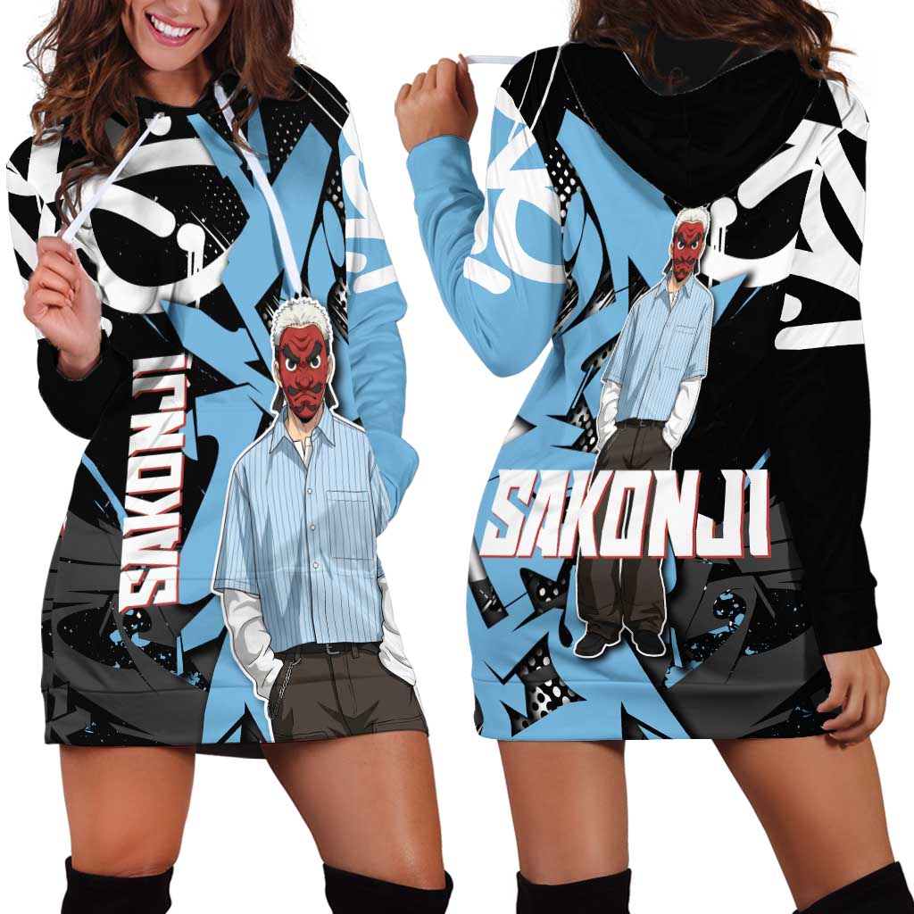 Sakonji Demon Slayer Hoodie Dress Blue Graffiti Anime Style