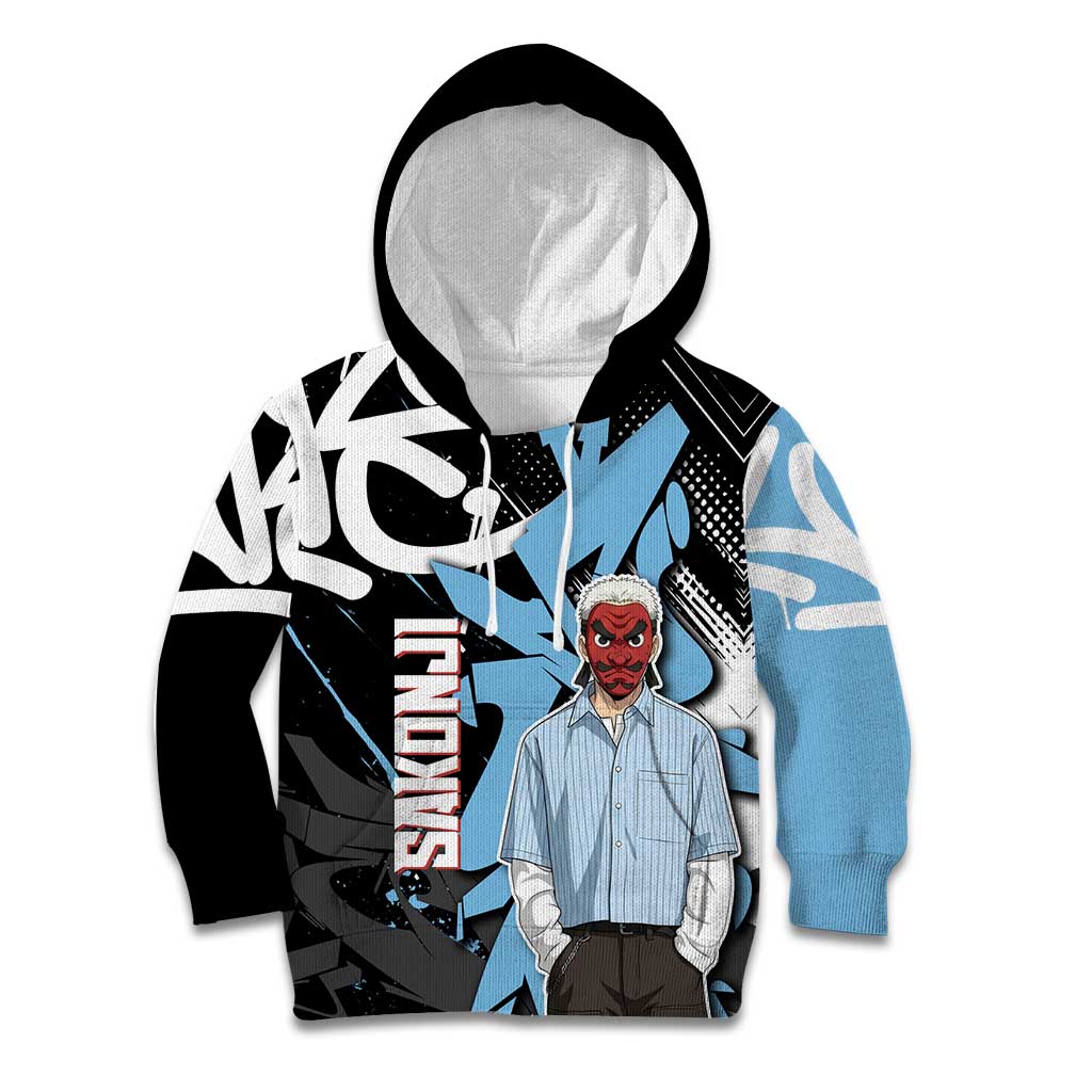 Sakonji Demon Slayer Kid Hoodie Blue Graffiti Anime Style