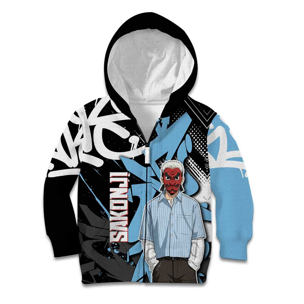Sakonji Demon Slayer Kid Hoodie Blue Graffiti Anime Style