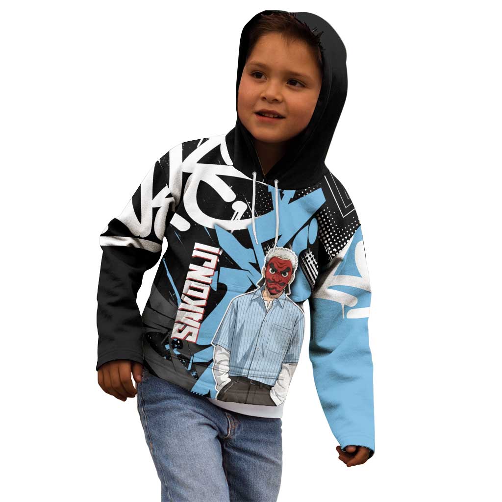 Sakonji Demon Slayer Kid Hoodie Blue Graffiti Anime Style