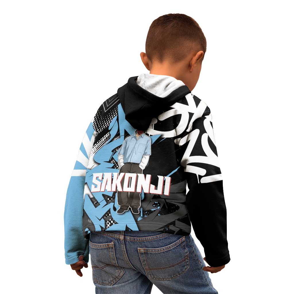 Sakonji Demon Slayer Kid Hoodie Blue Graffiti Anime Style
