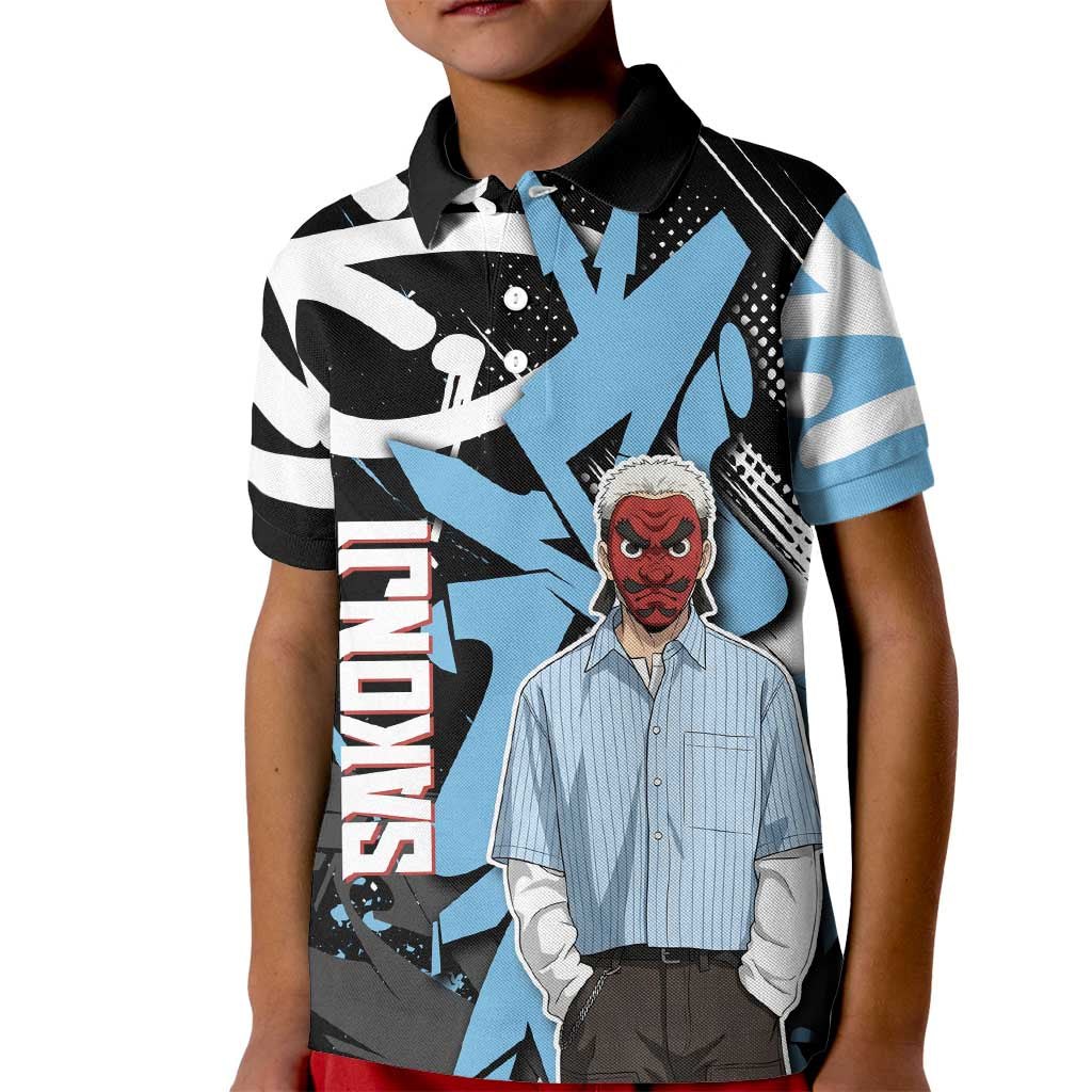 Sakonji Demon Slayer Kid Polo Shirt Blue Graffiti Anime Style