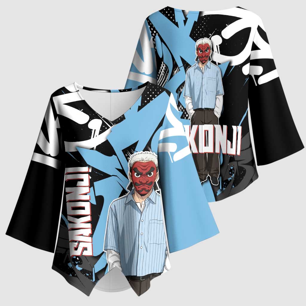 Sakonji Demon Slayer Kimono Sleeve Blouse Blue Graffiti Anime Style