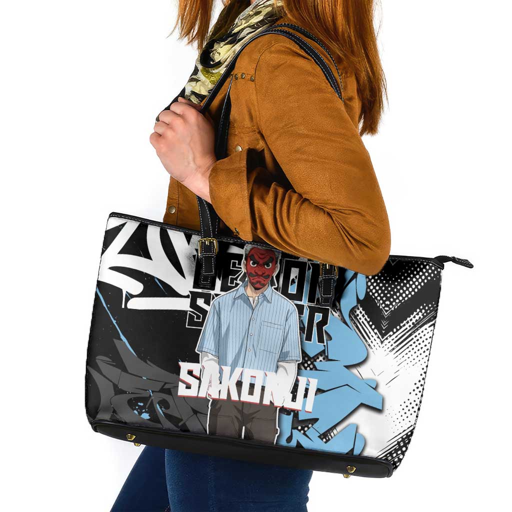 Sakonji Demon Slayer Leather Tote Bag Blue Graffiti Anime Style