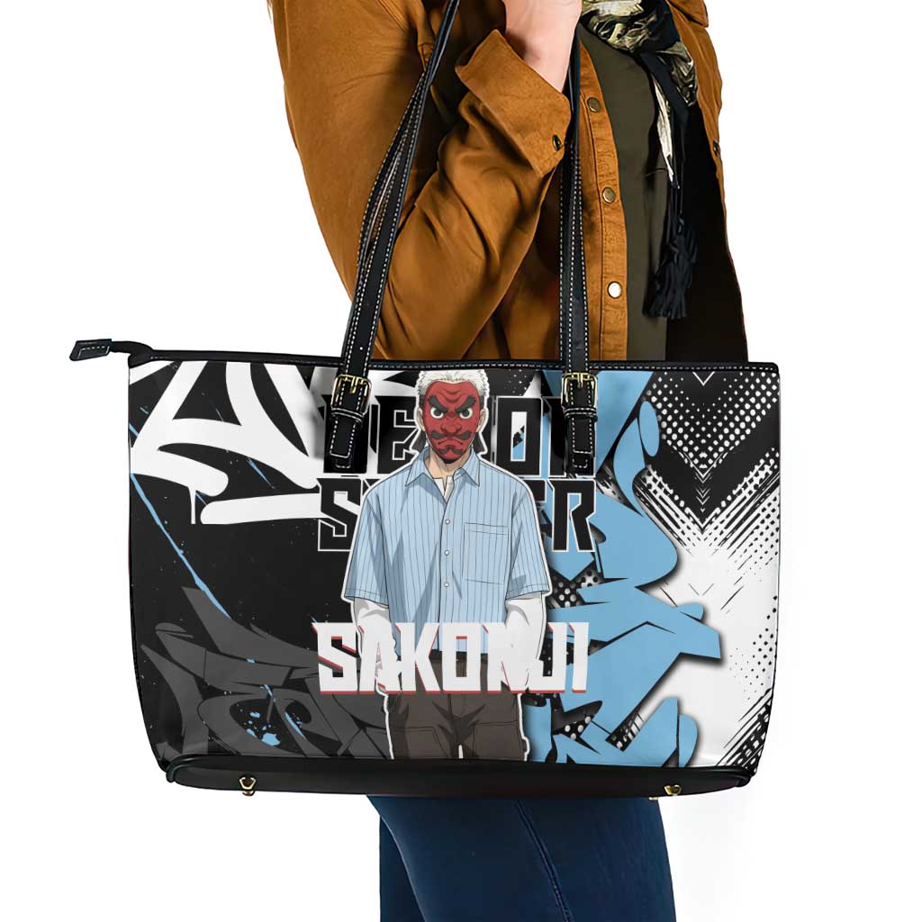 Sakonji Demon Slayer Leather Tote Bag Blue Graffiti Anime Style