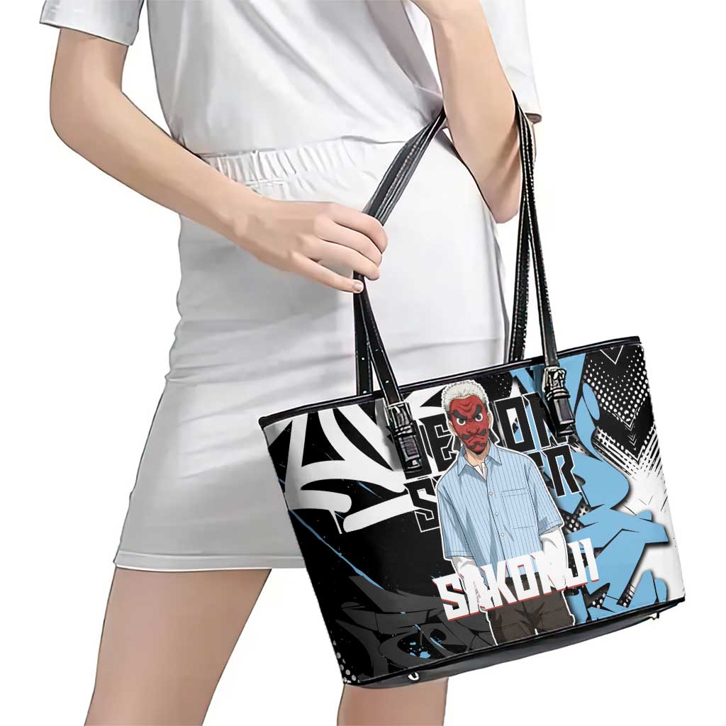 Sakonji Demon Slayer Leather Tote Bag Blue Graffiti Anime Style