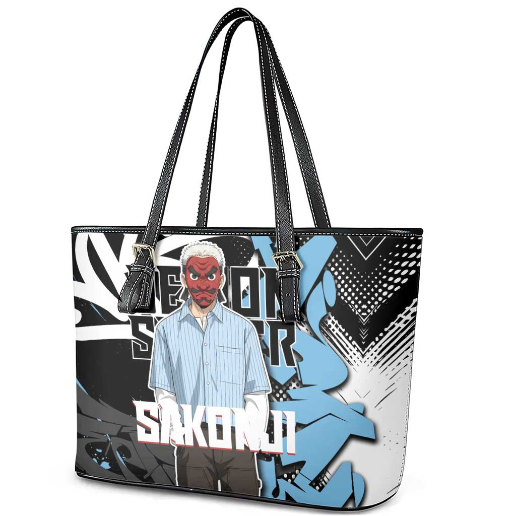 Sakonji Demon Slayer Leather Tote Bag Blue Graffiti Anime Style