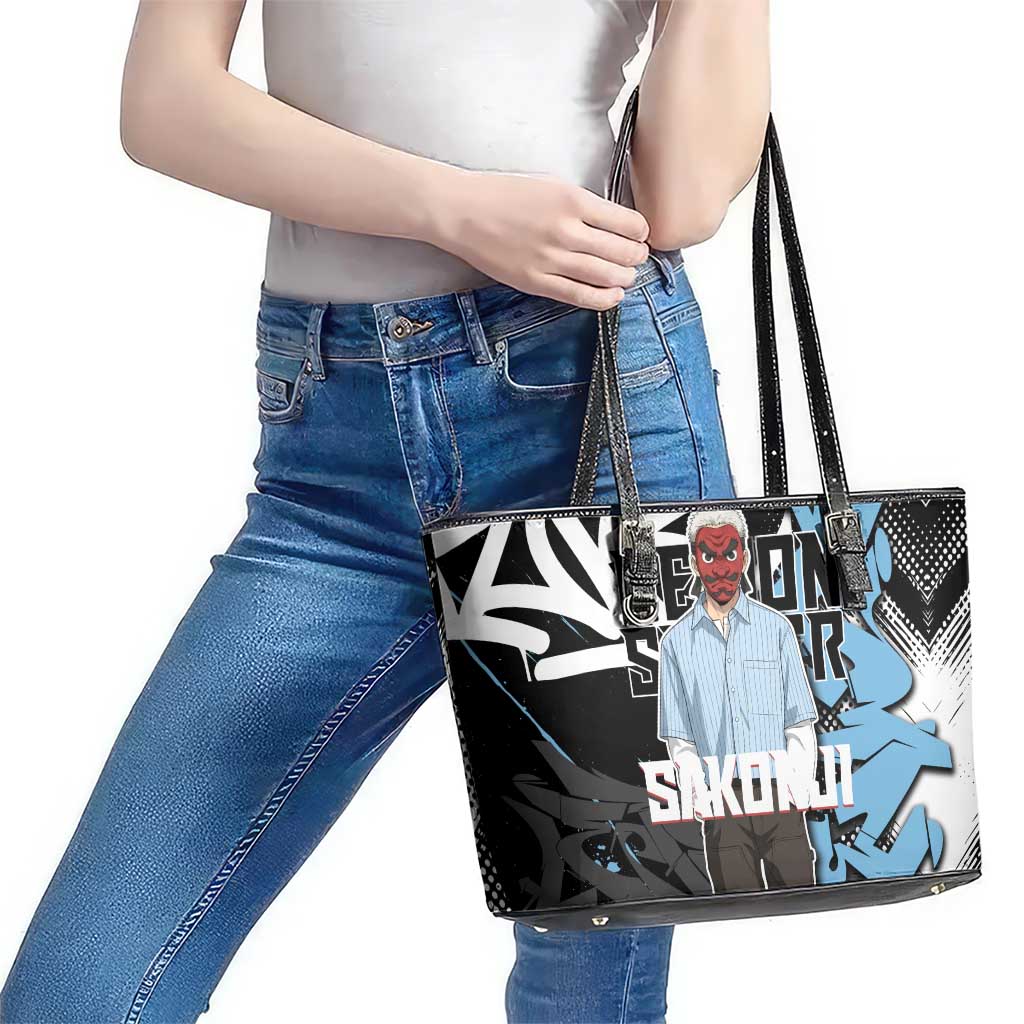 Sakonji Demon Slayer Leather Tote Bag Blue Graffiti Anime Style