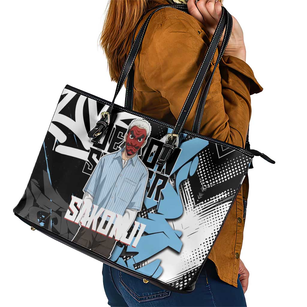 Sakonji Demon Slayer Leather Tote Bag Blue Graffiti Anime Style