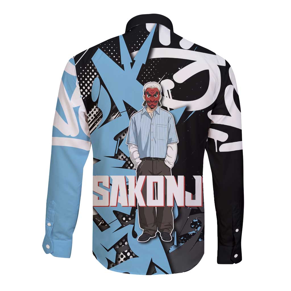 Sakonji Demon Slayer Long Sleeve Button Shirt Blue Graffiti Anime Style
