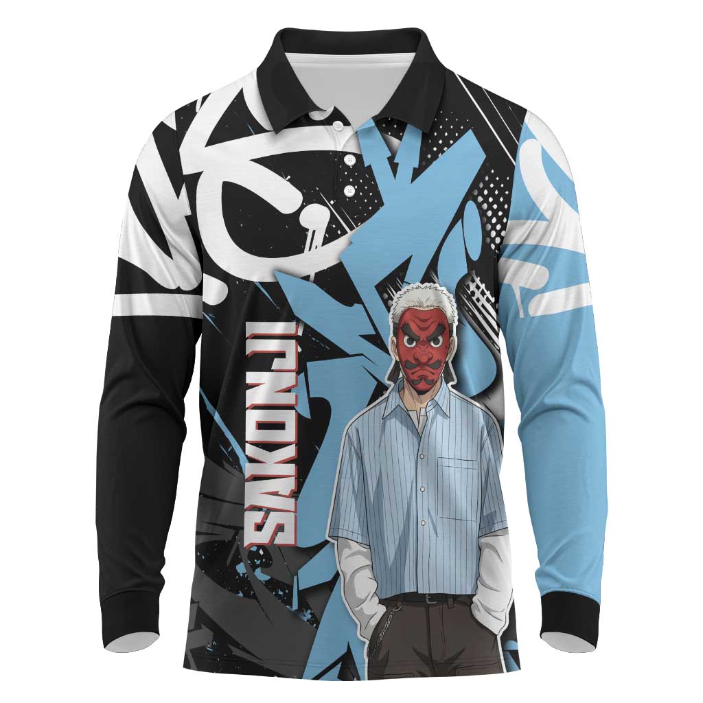 Sakonji Demon Slayer Long Sleeve Polo Shirt Blue Graffiti Anime Style