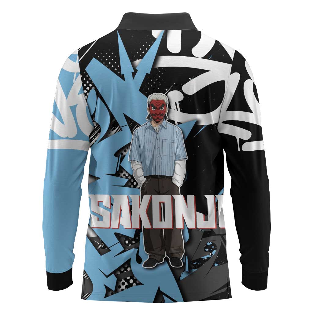 Sakonji Demon Slayer Long Sleeve Polo Shirt Blue Graffiti Anime Style