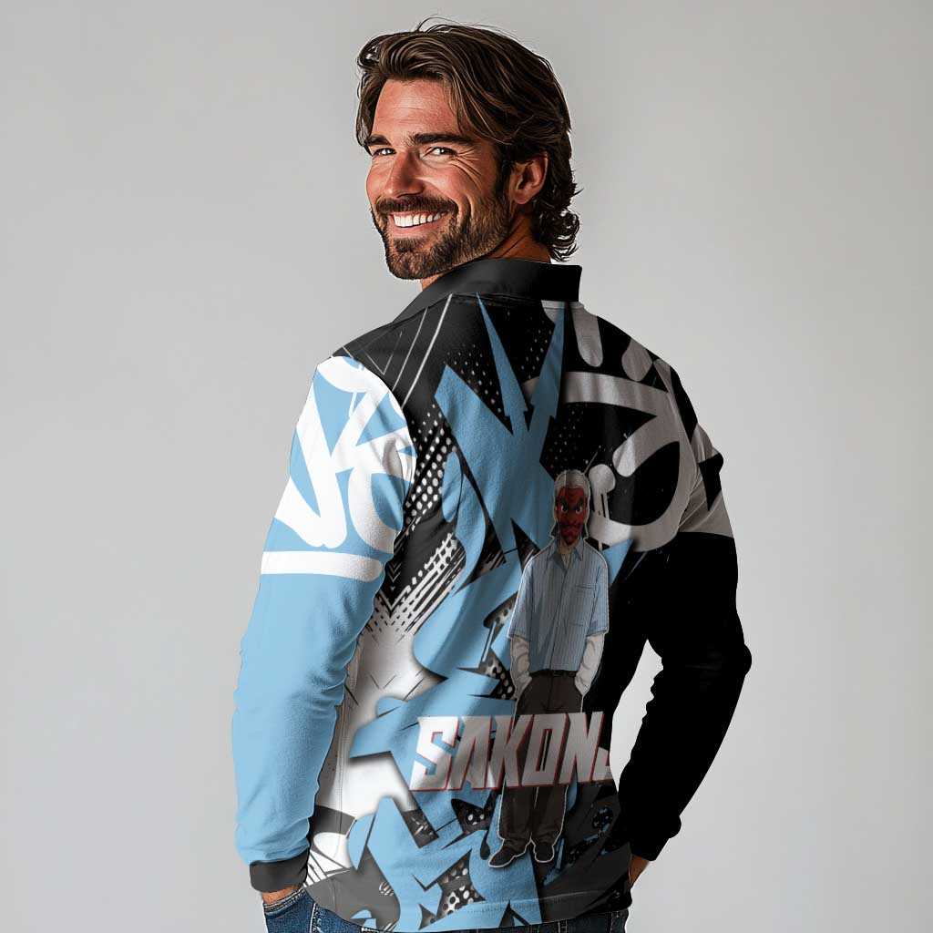 Sakonji Demon Slayer Long Sleeve Polo Shirt Blue Graffiti Anime Style