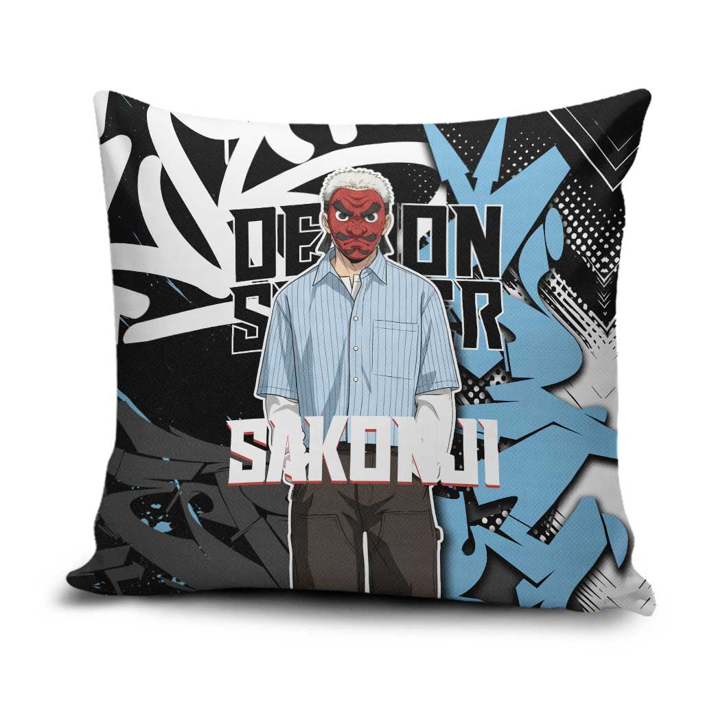Sakonji Demon Slayer Pillow Cover Blue Graffiti Anime Style