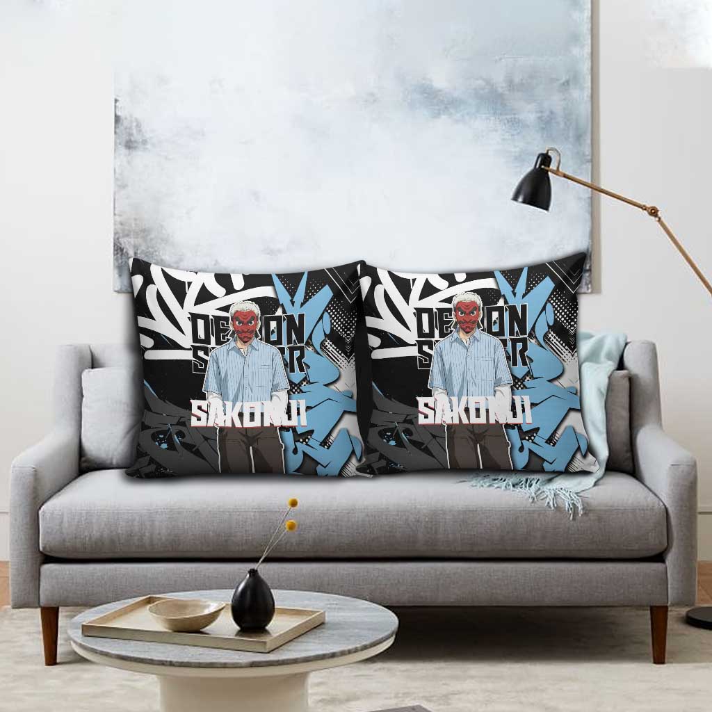 Sakonji Demon Slayer Pillow Cover Blue Graffiti Anime Style
