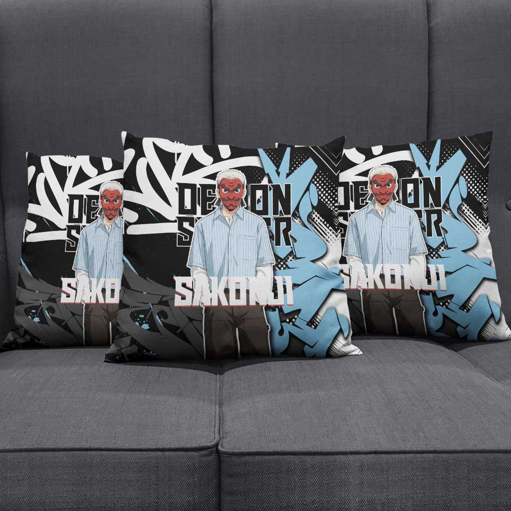 Sakonji Demon Slayer Pillow Cover Blue Graffiti Anime Style