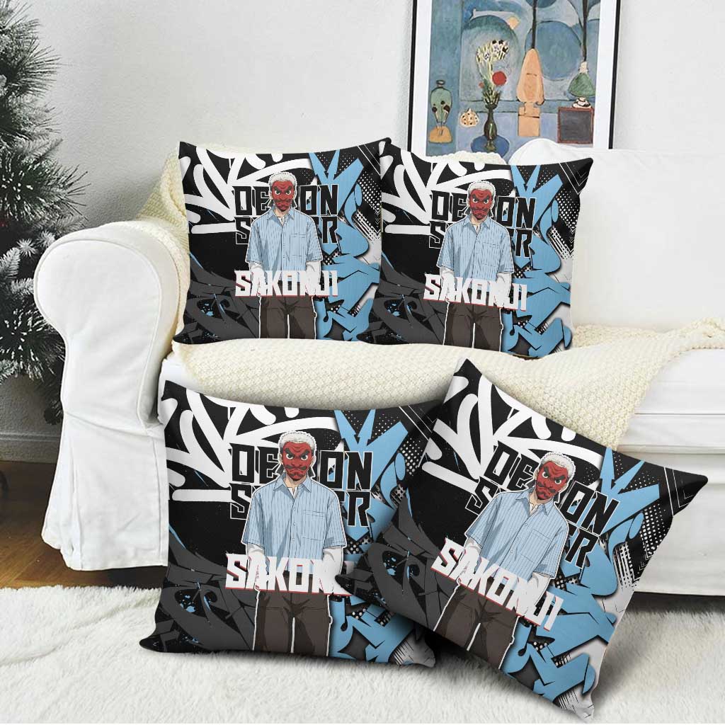 Sakonji Demon Slayer Pillow Cover Blue Graffiti Anime Style