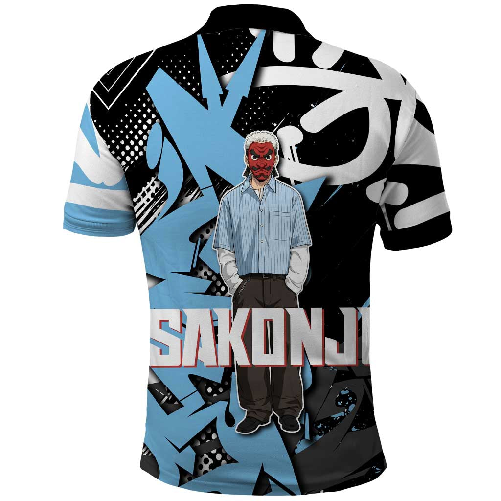 Sakonji Demon Slayer Polo Shirt Blue Graffiti Anime Style