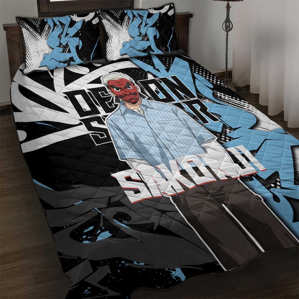 Sakonji Demon Slayer Quilt Bed Set Blue Graffiti Anime Style