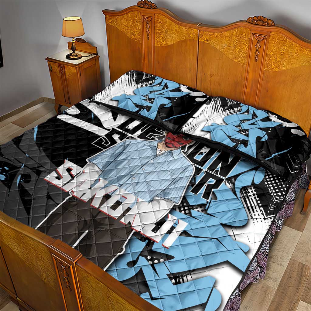 Sakonji Demon Slayer Quilt Bed Set Blue Graffiti Anime Style
