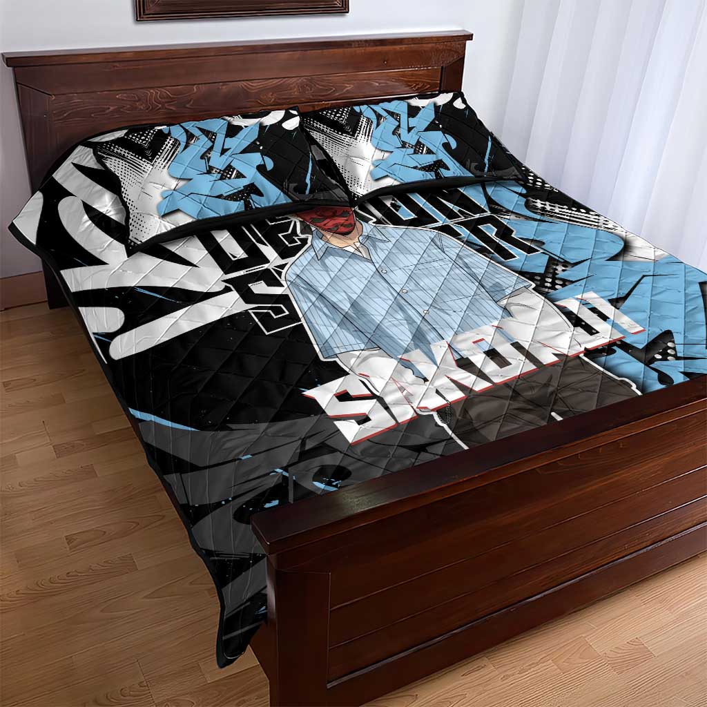 Sakonji Demon Slayer Quilt Bed Set Blue Graffiti Anime Style