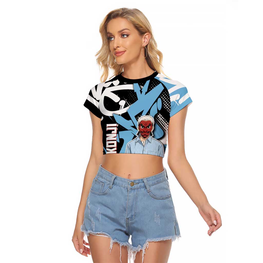 Sakonji Demon Slayer Raglan Cropped T Shirt Blue Graffiti Anime Style