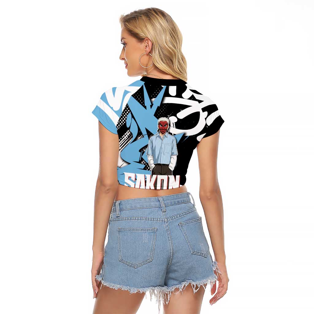 Sakonji Demon Slayer Raglan Cropped T Shirt Blue Graffiti Anime Style