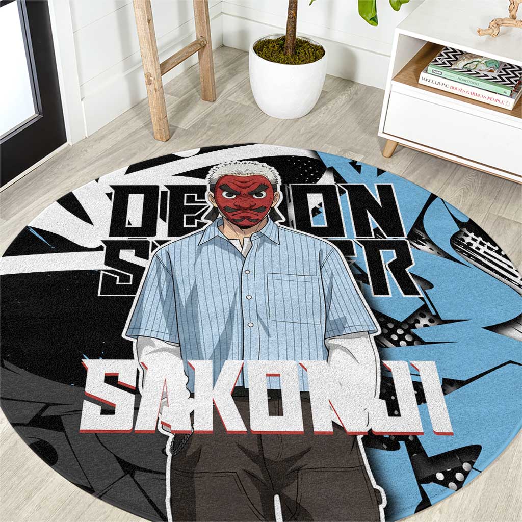 Sakonji Demon Slayer Round Carpet Blue Graffiti Anime Style