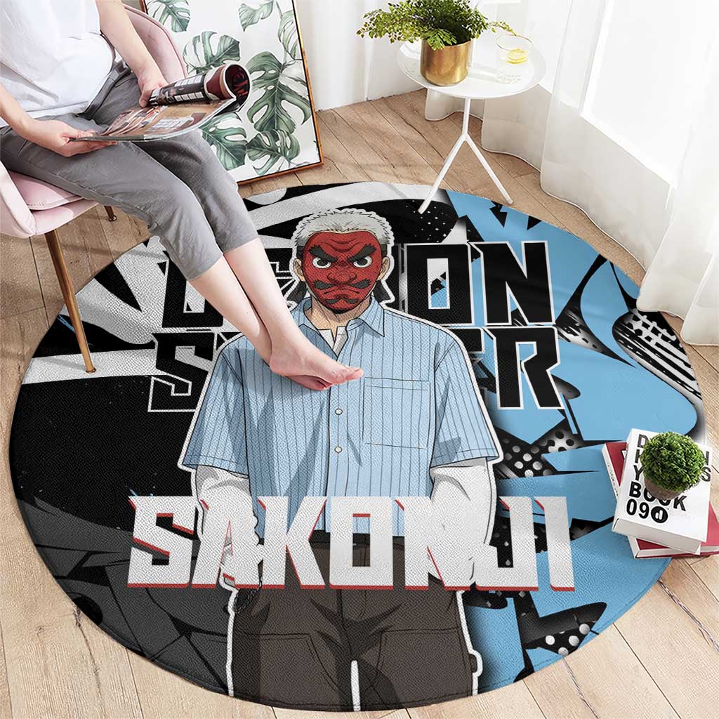Sakonji Demon Slayer Round Carpet Blue Graffiti Anime Style