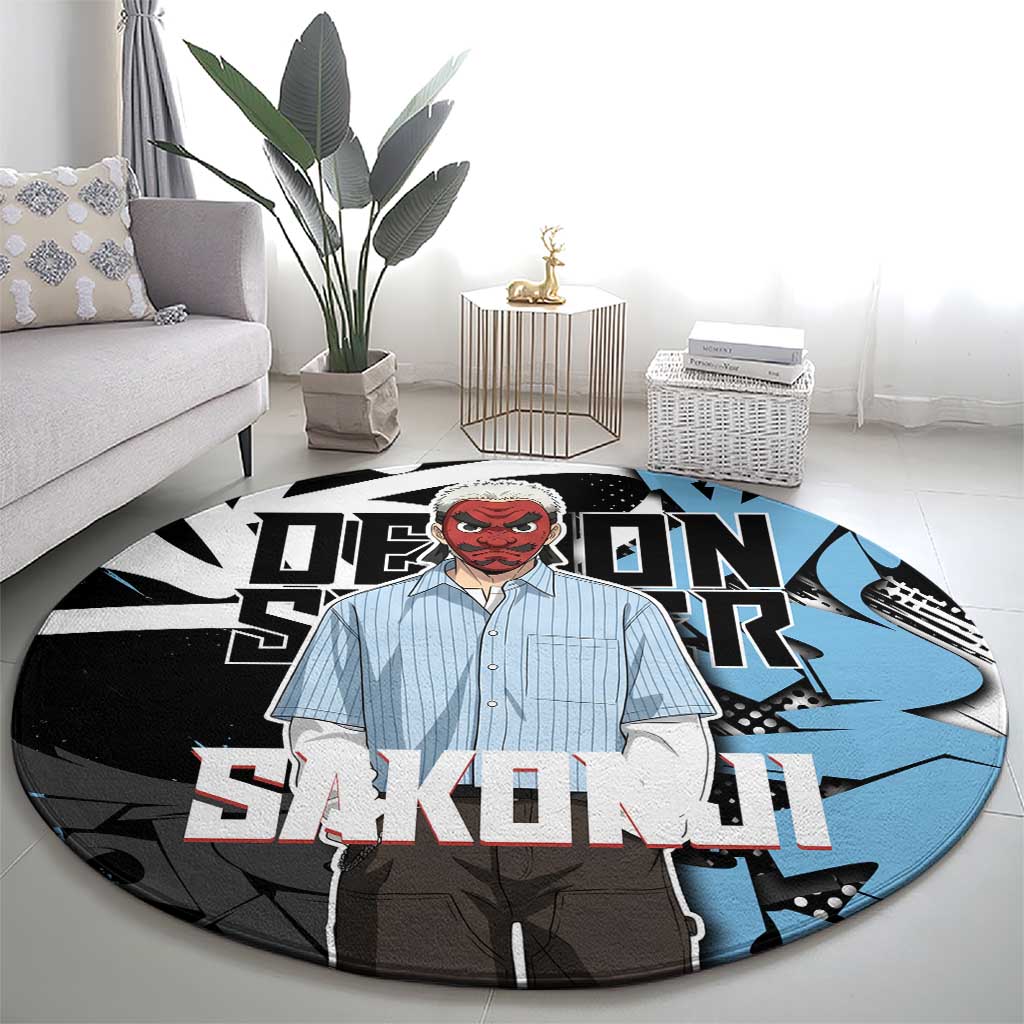 Sakonji Demon Slayer Round Carpet Blue Graffiti Anime Style