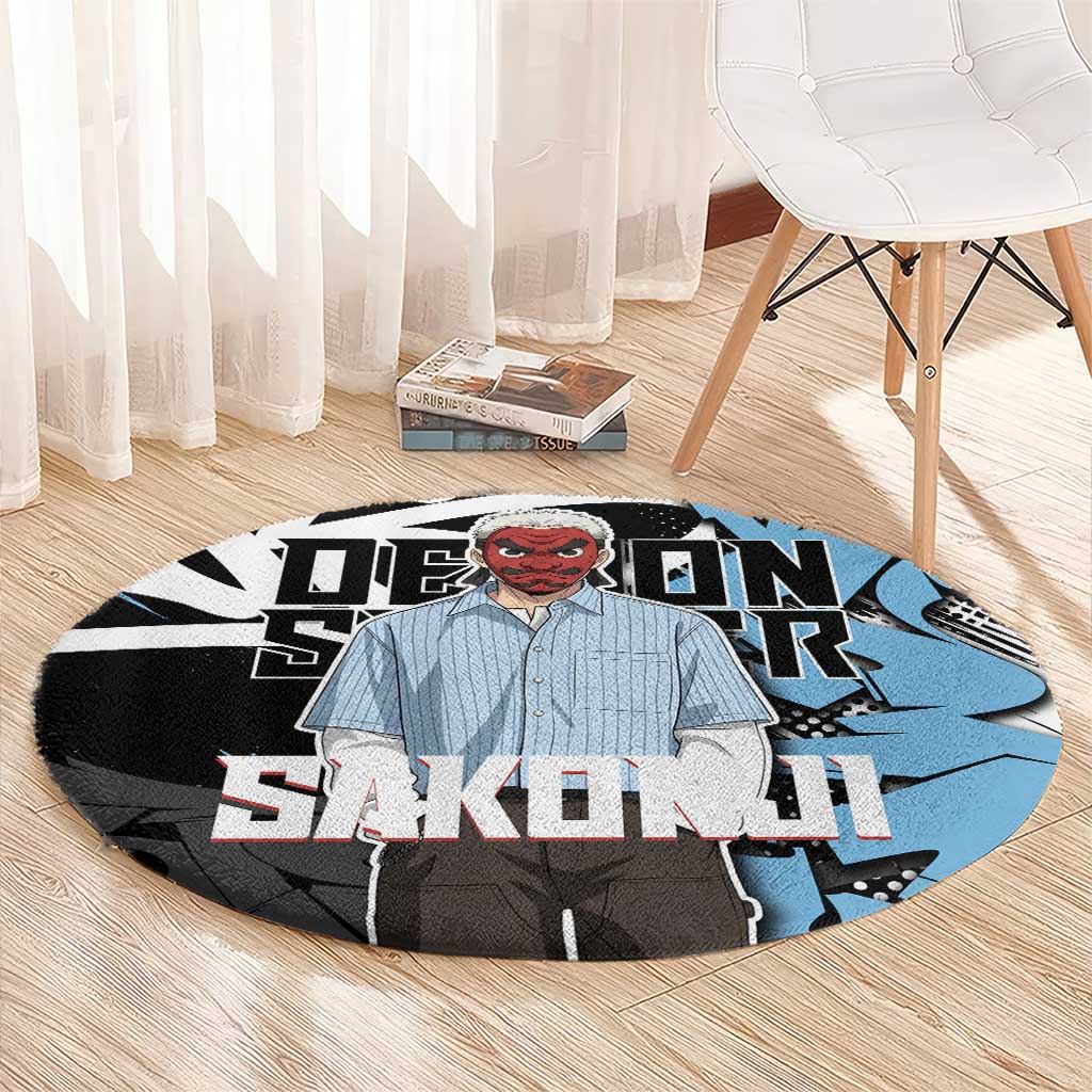 Sakonji Demon Slayer Round Carpet Blue Graffiti Anime Style