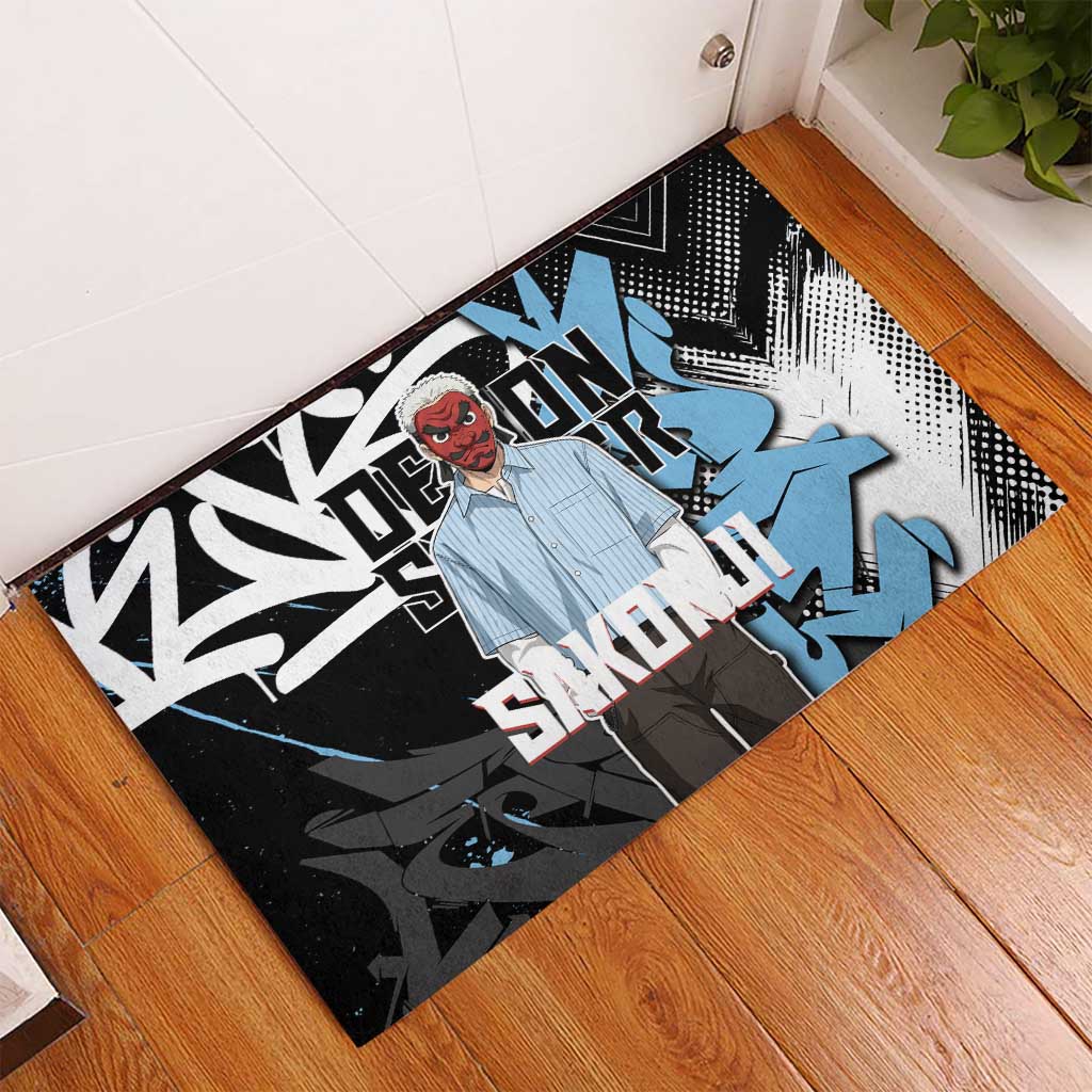 Sakonji Demon Slayer Rubber Doormat Blue Graffiti Anime Style