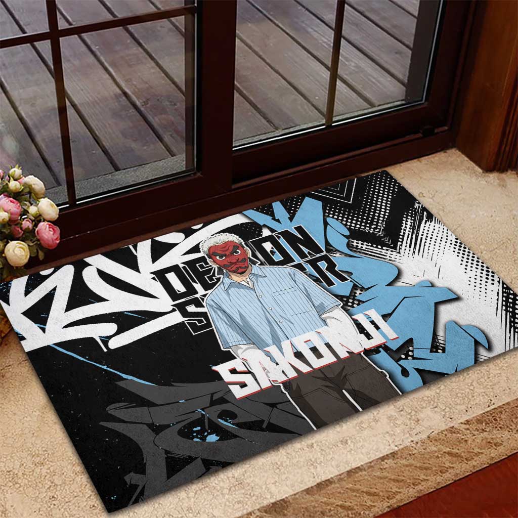 Sakonji Demon Slayer Rubber Doormat Blue Graffiti Anime Style