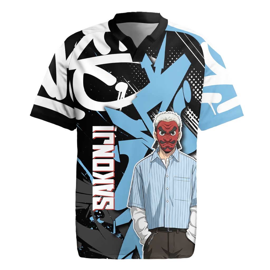 Sakonji Demon Slayer Rugby Jersey Blue Graffiti Anime Style