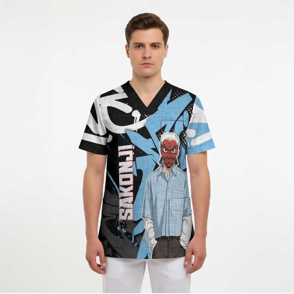 Sakonji Demon Slayer Scrub Top Blue Graffiti Anime Style