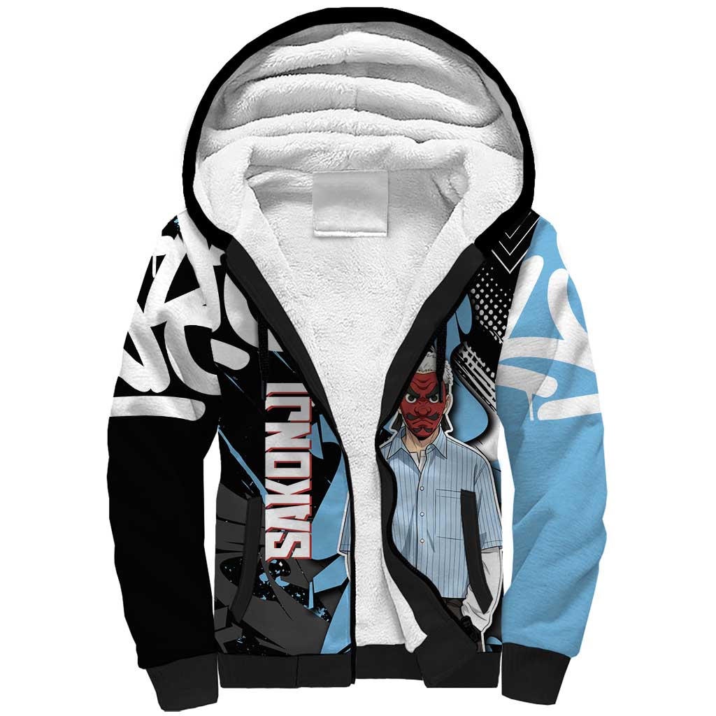 Sakonji Demon Slayer Sherpa Hoodie Blue Graffiti Anime Style