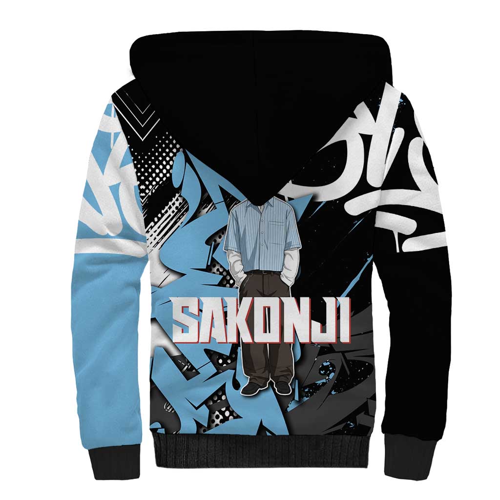 Sakonji Demon Slayer Sherpa Hoodie Blue Graffiti Anime Style