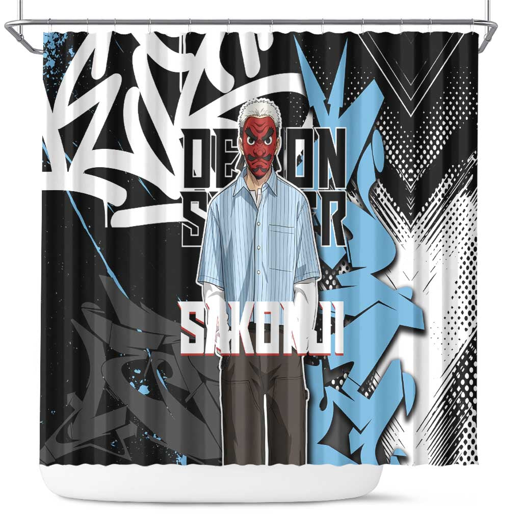 Sakonji Demon Slayer Shower Curtain Blue Graffiti Anime Style