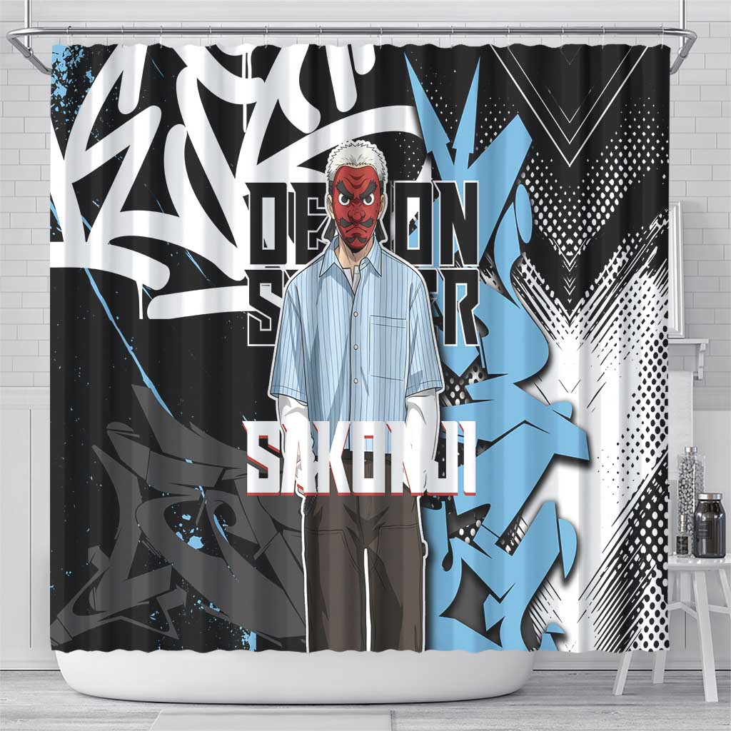 Sakonji Demon Slayer Shower Curtain Blue Graffiti Anime Style
