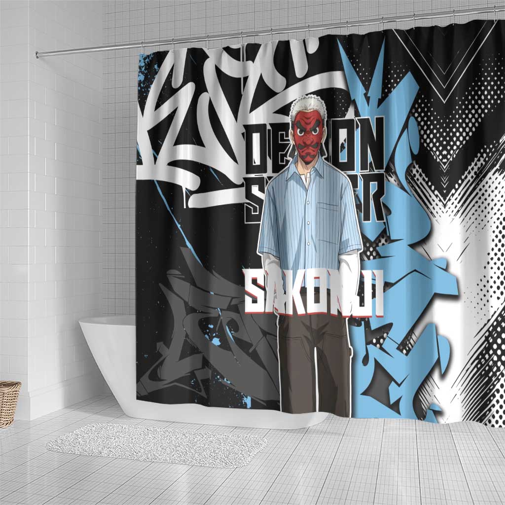 Sakonji Demon Slayer Shower Curtain Blue Graffiti Anime Style